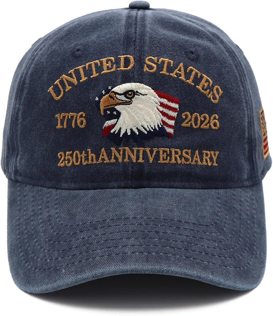 United States 250th Anniversary Hat, USA Baseball Cap 1776-2026 American Hat Patriotic Embroidered Hats for Men Women