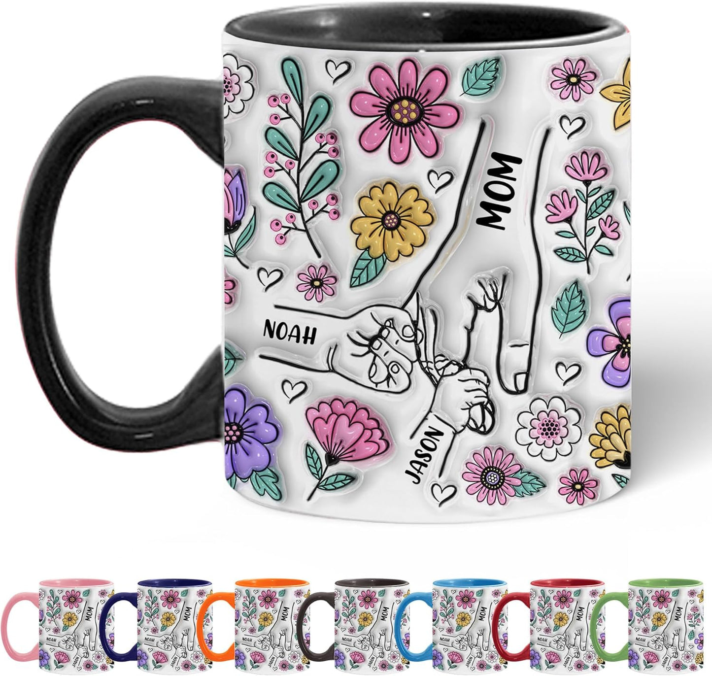 Custom 3D Effect Mom Mama Grandma Coffee Mugs - Ceramic Mom Mug Gift for Mother's Day - Personalized Mothers Day Cup Gift from Kids - Tazas Personalizadas para Mama el Dia de las Madres - 11oz & 15oz