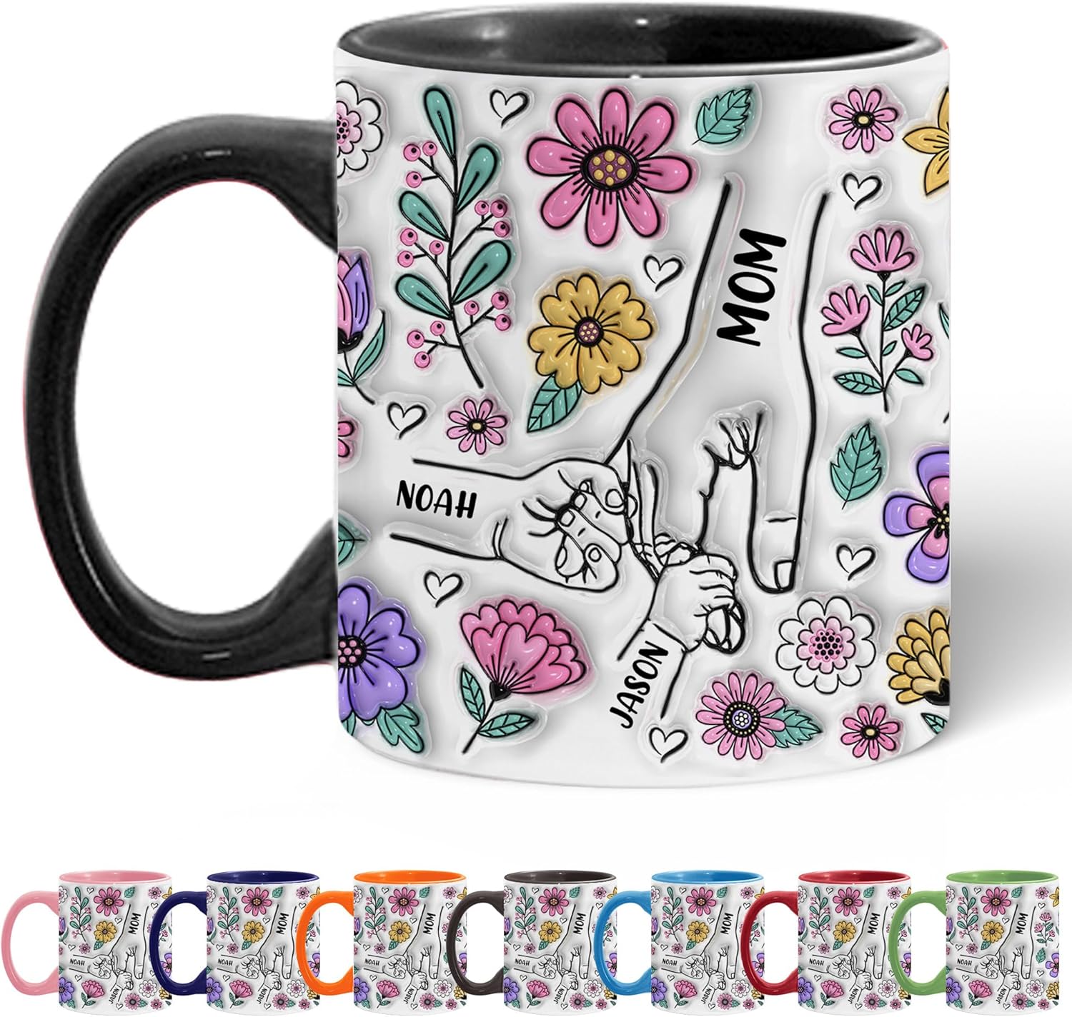 Custom 3D Effect Mom Mama Grandma Coffee Mugs - Ceramic Mom Mug Gift for Mother's Day - Personalized Mothers Day Cup Gift from Kids - Tazas Personalizadas para Mama el Dia de las Madres - 11oz & 15oz