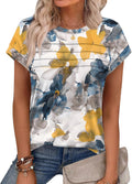 Womens Summer Tops Trendy 2026 Cap Sleeve T Shirts Crew Neck Pleated Front Beach Vacation Clothes Fashion