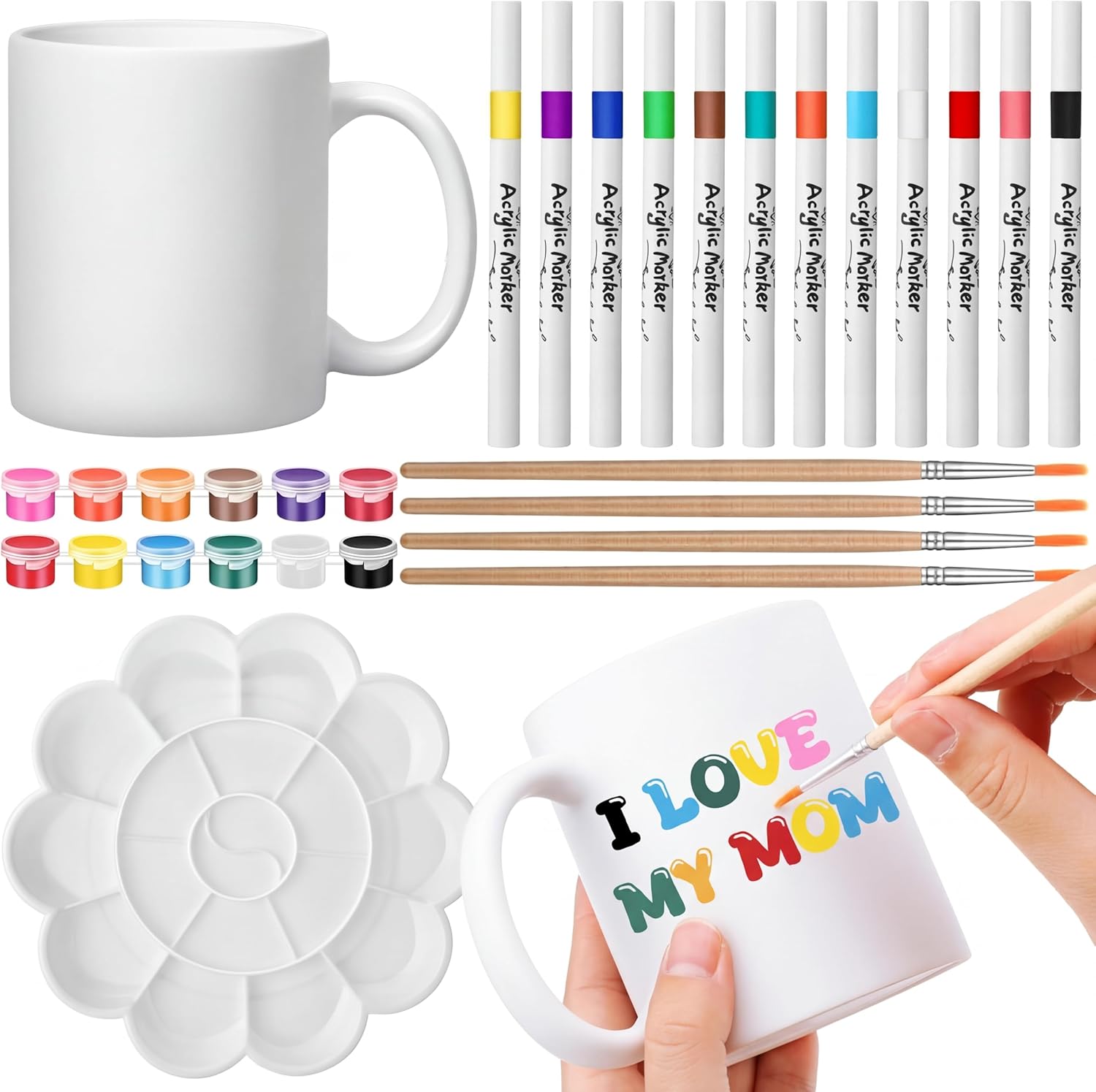 Ninehaoou Painting Your Own Personalized Coffee Mug DIY Mother's Day Kits Painted Ceramic Mugs Decorate Coffee Cup Decorating Paint Kit Ceramic Cup for DIY Create a Keepsake Gift Craft