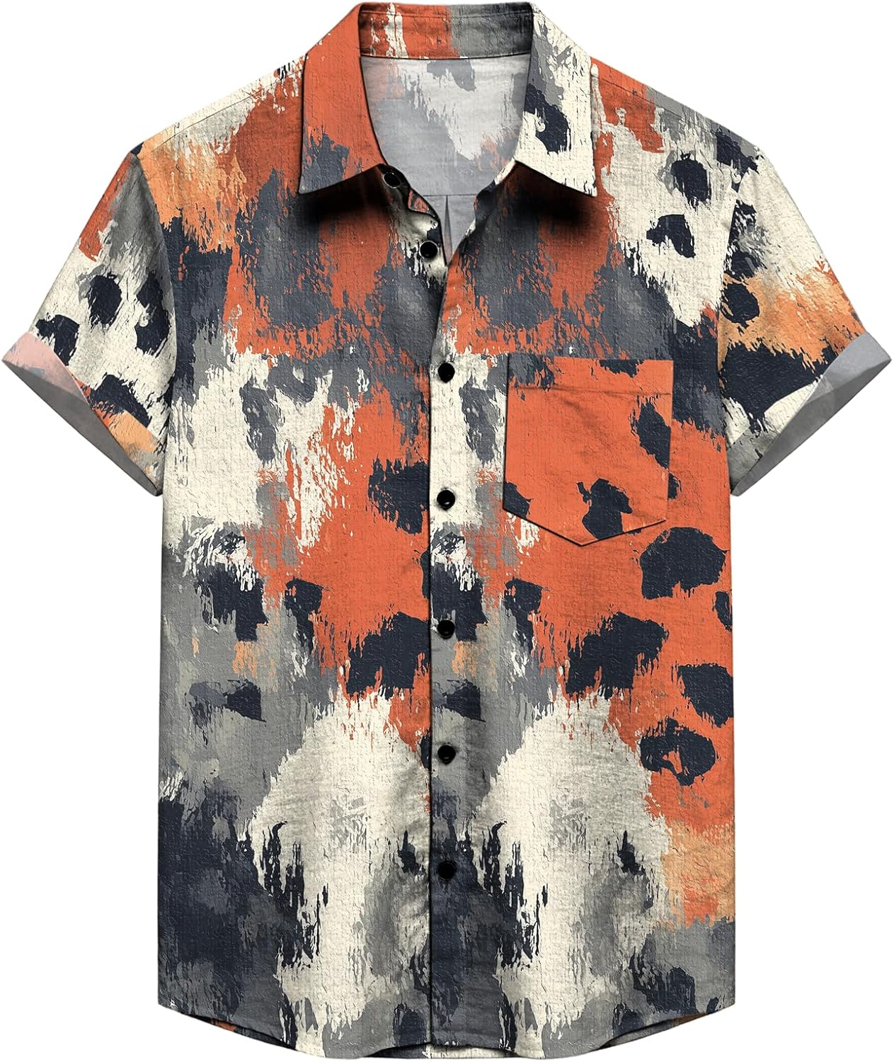 Mens Button Down Short Sleeve Shirt Summer Breathable Casual Tees Hawaiian Beach Vacation Tops with Pocket