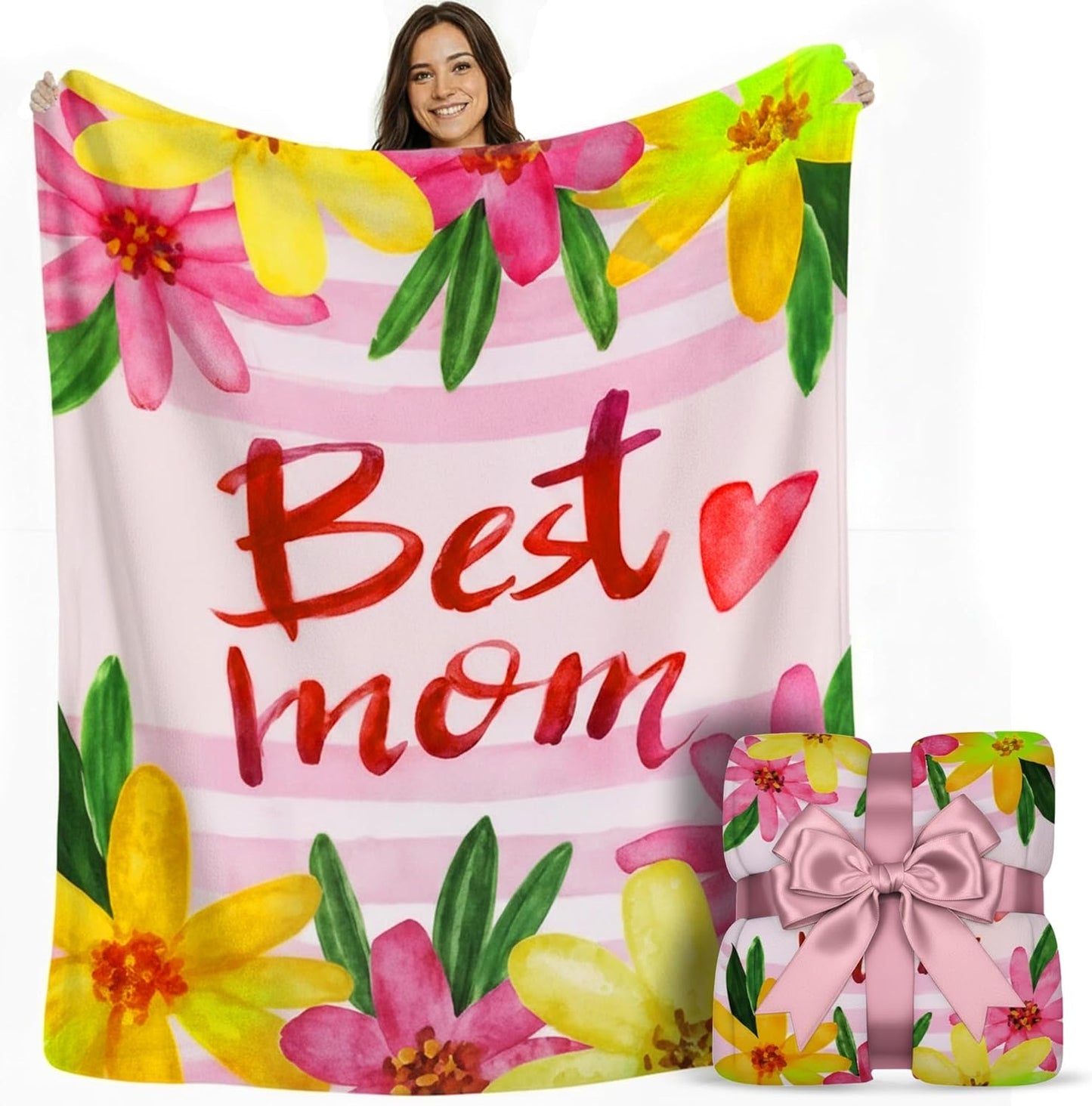 Mom Blanket 50"x60" in Gift Ready Packaging for Mother's Day | Cozy Dyed Fleece Throw Blanket by FiloEstilo - Best Mom Ever Gift for Couch or Bed | Special Present from Daughter or Son