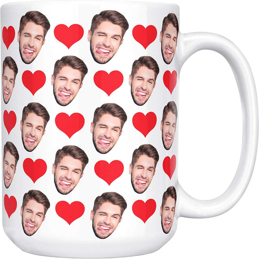 Custom Face Coffee Mugs Multiple Faces 15 oz with Hearts, Your Photo on Coffee Mug for Men Women Pet, Personalized Gifts for Men, Women, Funny Gifts