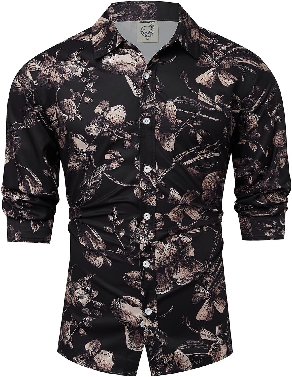 Men's Tropical Floral Button Down Long Sleeve Hawaiian Shirt Flower Printed Beach Shirts