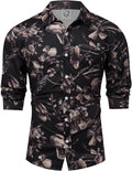 Men's Tropical Floral Button Down Long Sleeve Hawaiian Shirt Flower Printed Beach Shirts