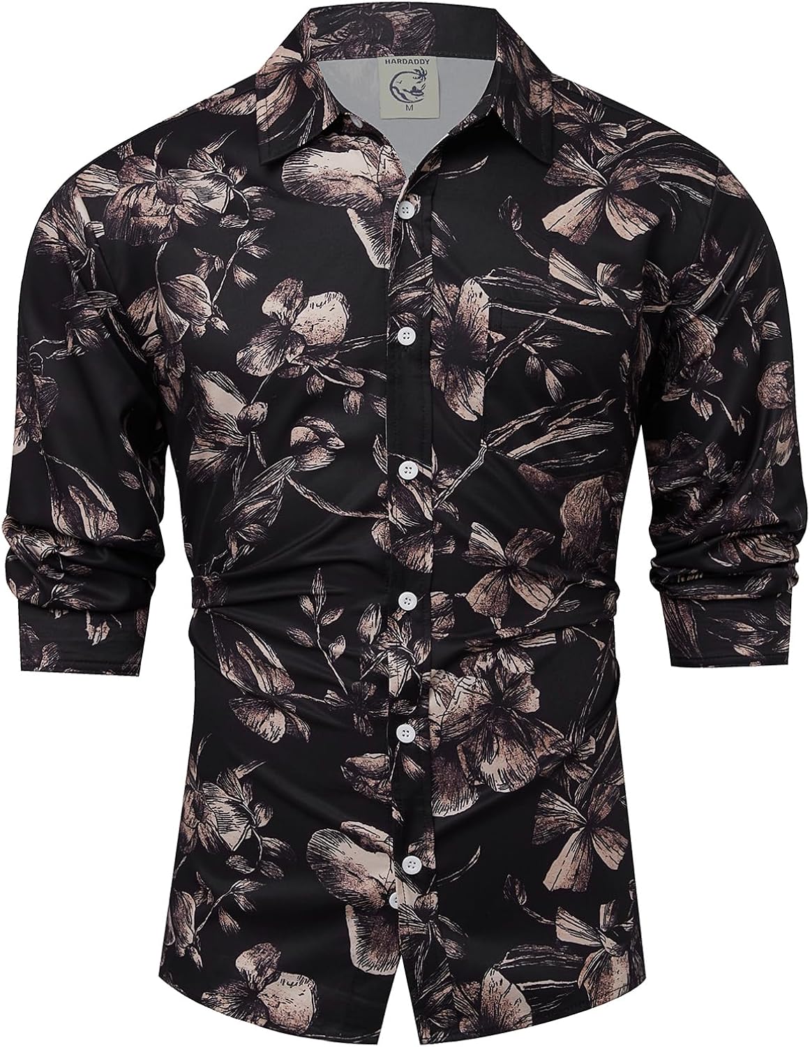 Men's Tropical Floral Button Down Long Sleeve Hawaiian Shirt Flower Printed Beach Shirts