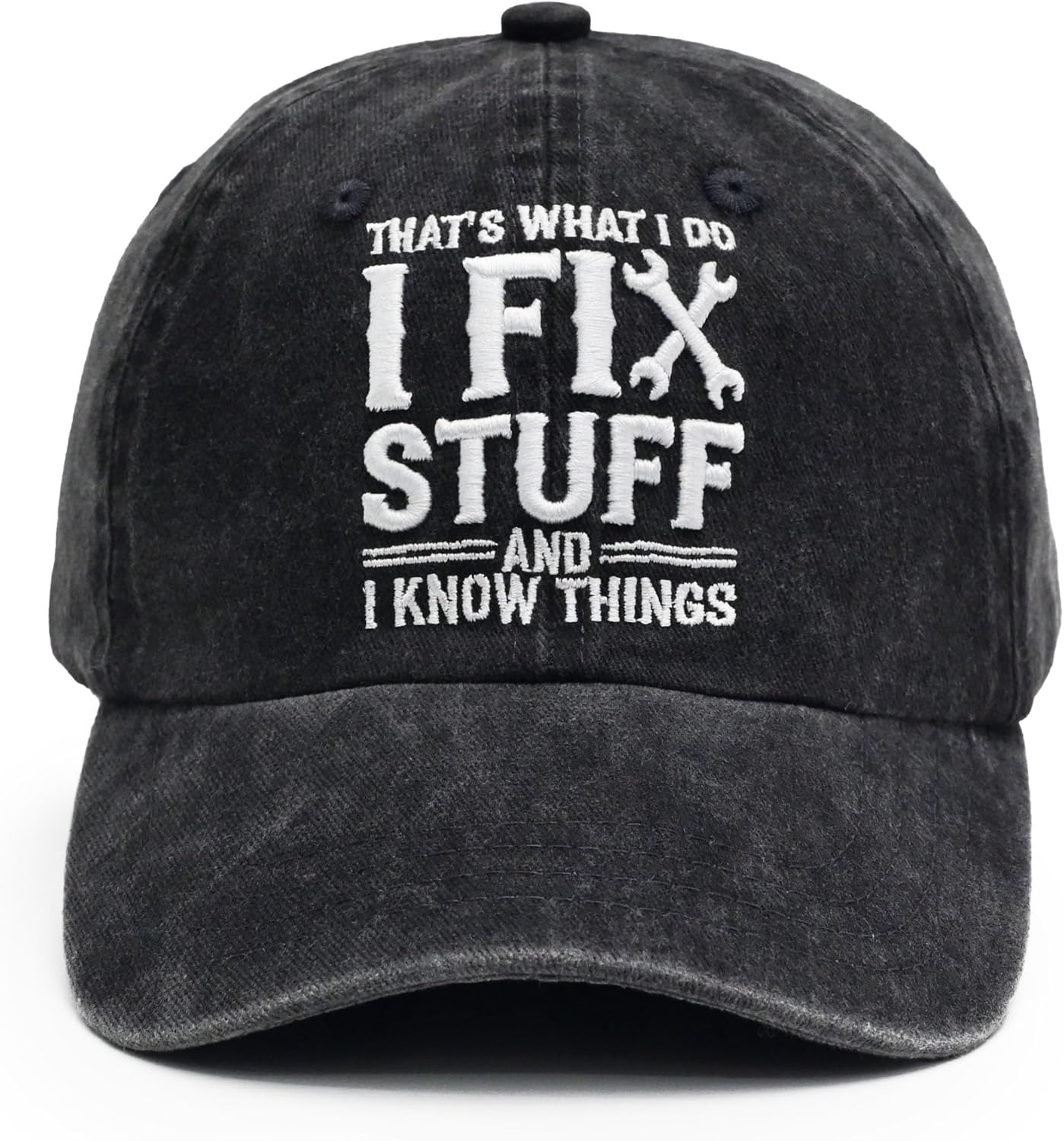 3D Embroidered Cotton Baseball Cap Adjustable Vintage Dad Hat for Men I Fix Stuff I Know Things Washed Hat Birthday Gift