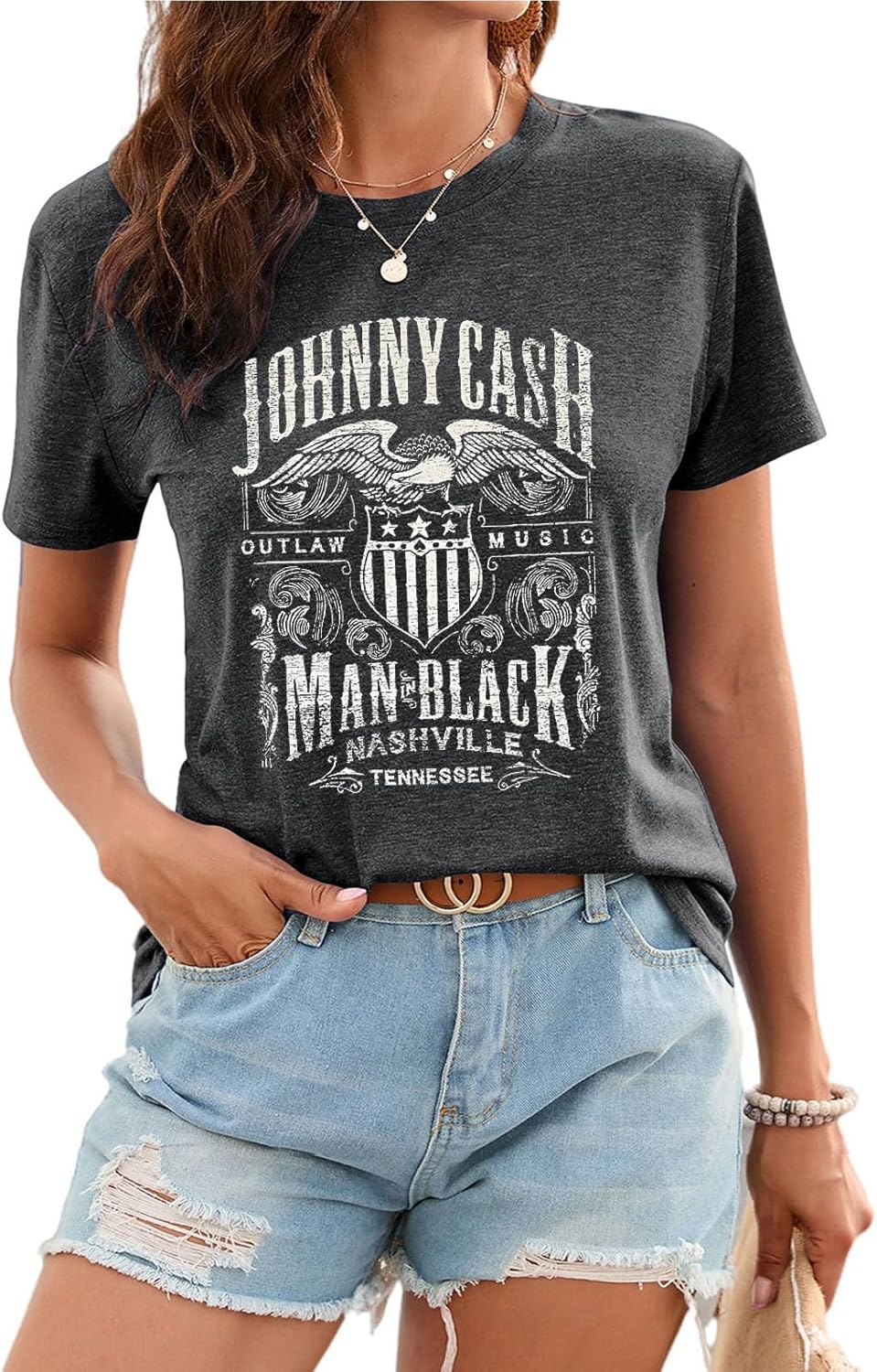 Women Graphic Vintage Band Tees Country Western Cowgirl Casual T-Shirt