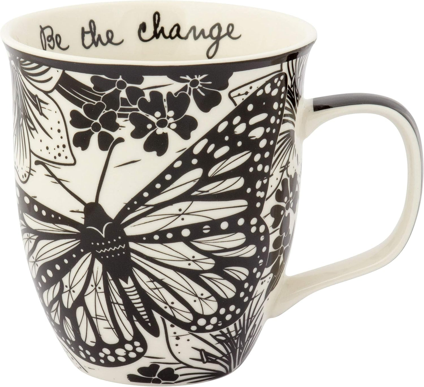 Karma Gifts 14 oz Black and White Boho Mug Butterfly - Cute Coffee and Tea Mug - Ceramic Coffee Mugs for Women and Men