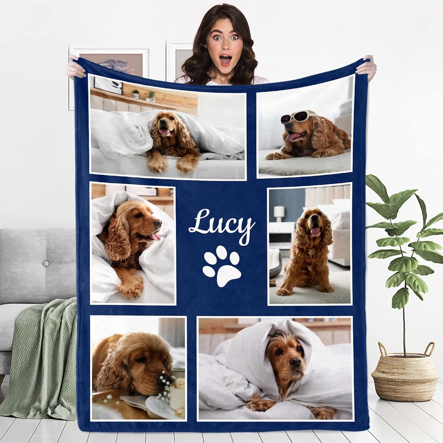 Personalized Pets Blanket with Photos, Custom Blanket for Small Dogs, Personalized Dog Blankets with Picture, Memorial Gifts for Pet Passing Away