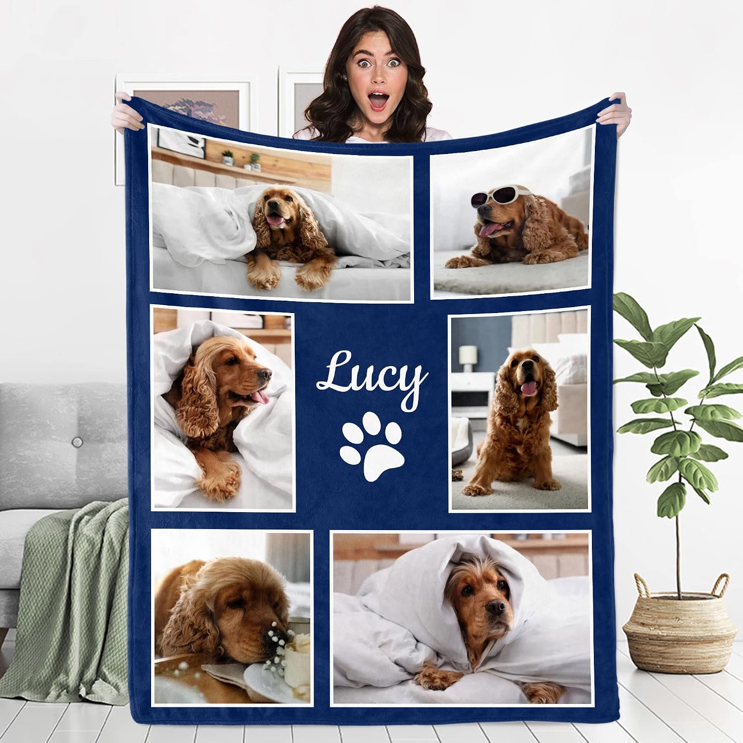 Personalized Pets Blanket with Photos, Custom Blanket for Small Dogs, Personalized Dog Blankets with Picture, Memorial Gifts for Pet Passing Away