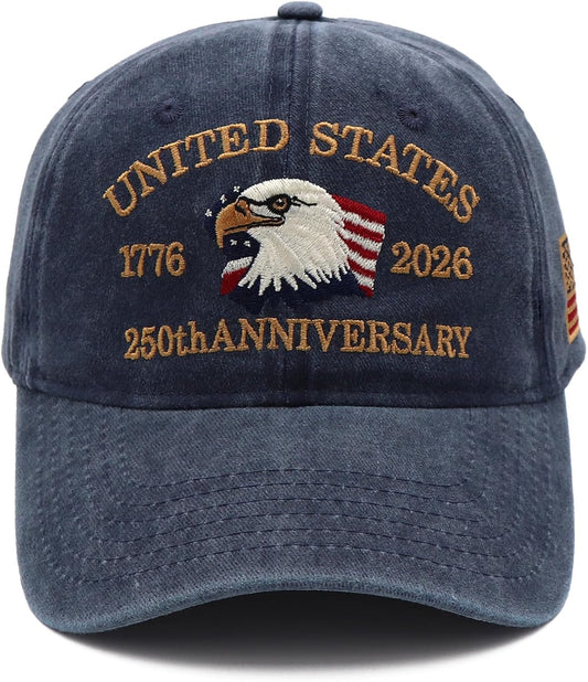 250 Anniversary USA Hat,Adjustable Vintage Cowboy Hat Embroidery Eagle Flag Patriotic Baseball Cap for Men Women