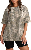 Camo Shirt Women Mens Oversized Camouflage Print Graphic Tees Maple Leaf Short Sleeve Crewneck T Shirt Streetwear