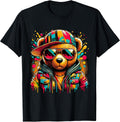 Colorful Hip Hop Teddy Bear with Sunglasses Rap Music T-Shirt
