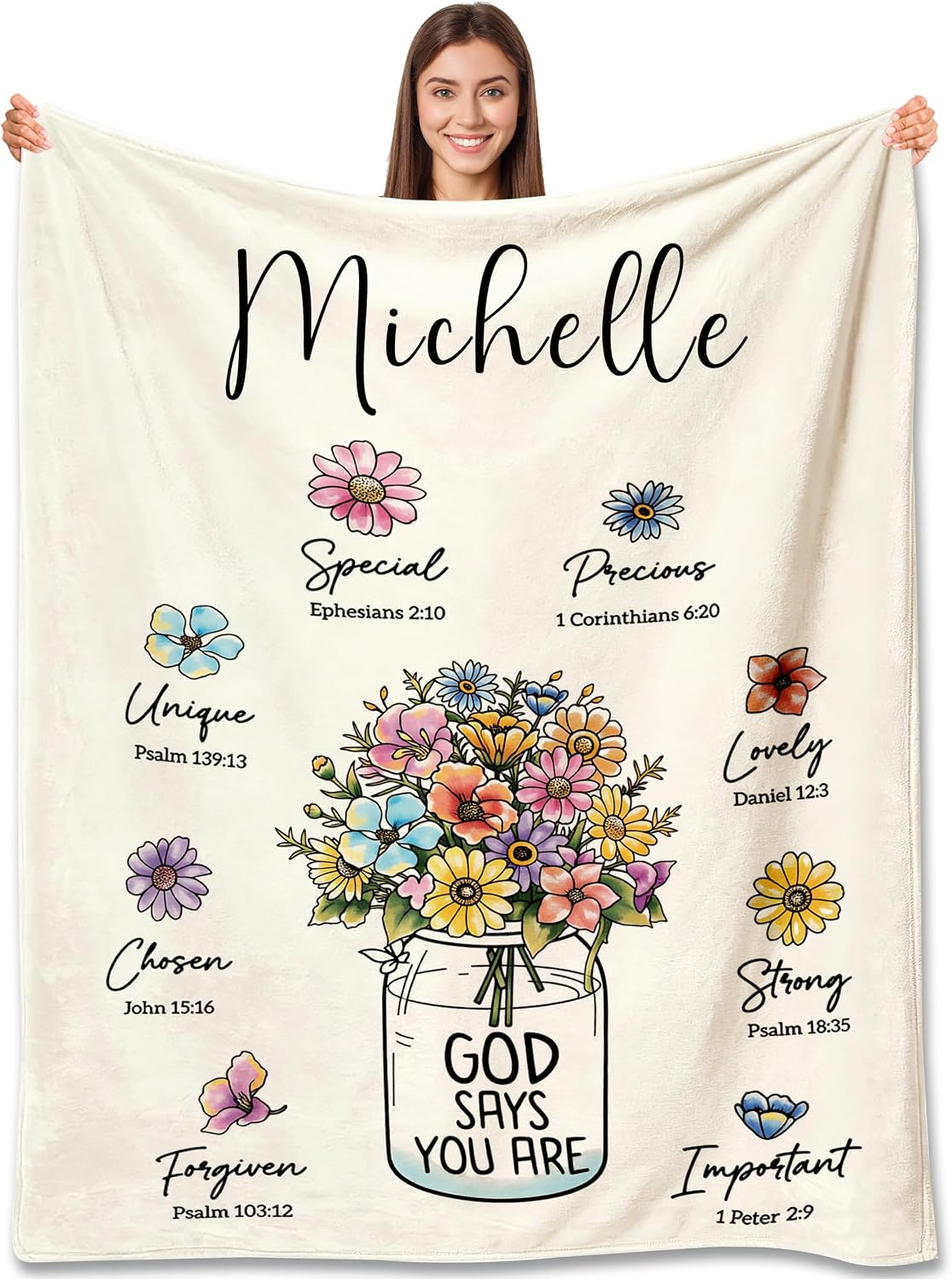 Mothers Day Blanket Gifts for Mom Custom Blanket with Flowers Christian Gifts Customized Flannel Blankets Personalized Inspirational Religious Mom Gifts from Daughter Son