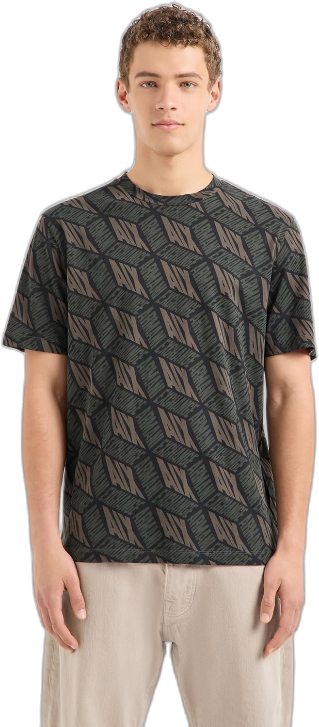 Men's All Over Logo Creating 3D Effect Print Regular Fit Tee
