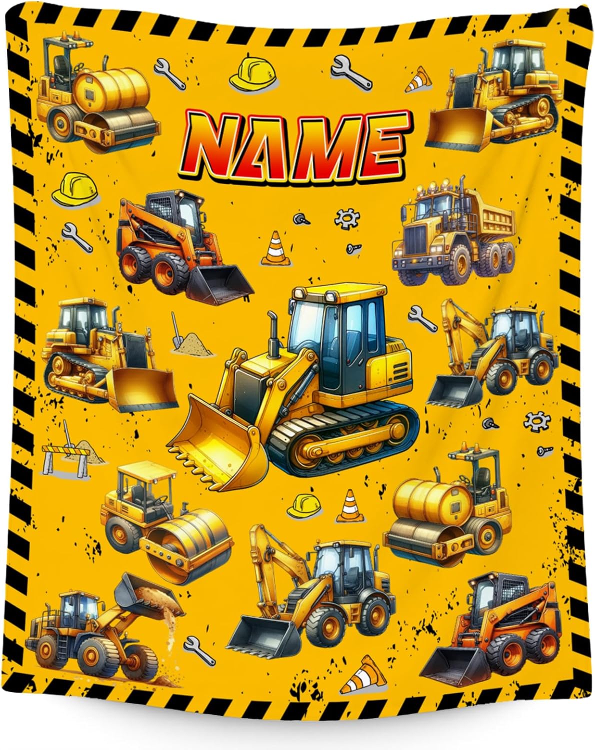 Kids Blanket Gifts Personalized Excavator Blanket for Boys Toddler, Custom Soft Plush Construction Truck Throw for Car Lovers (4 Sizes)