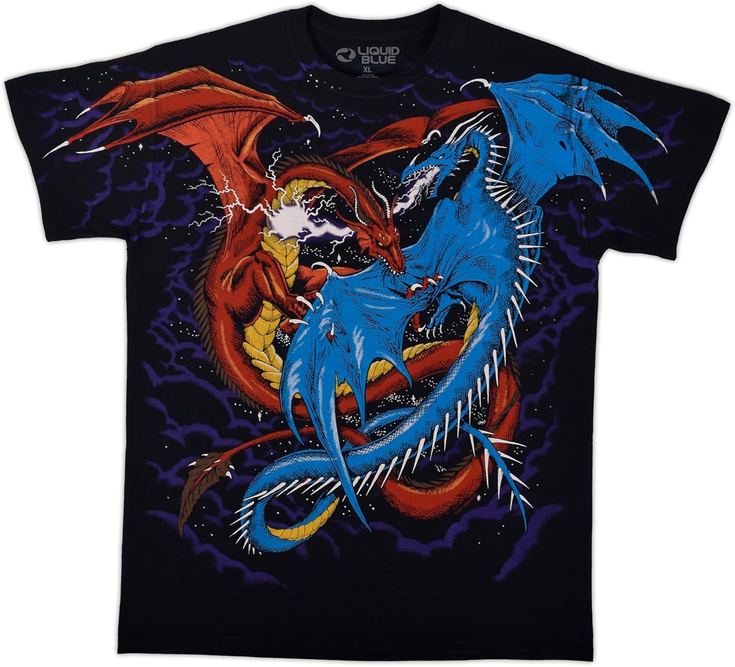 Men's Liquid Blue Fantasy Dueling Dragons All Over Print T-Shirt
