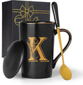 Letter K Personalized Initial Mugs with Flower, Letter K Personalized Coffee Mug, Customized Cool Letter Mugs for Women, Bridal Shower Gifts, Women's Initials Gifts Mug 14 OZ Matte Black