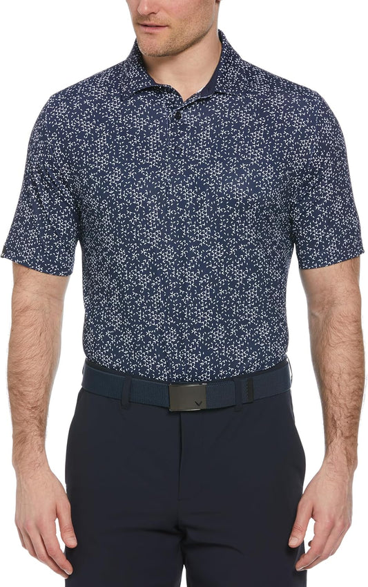 Men's Chevron Print Short Sleeve Golf Polo Shirt with Swing Tech, Moisture Wicking