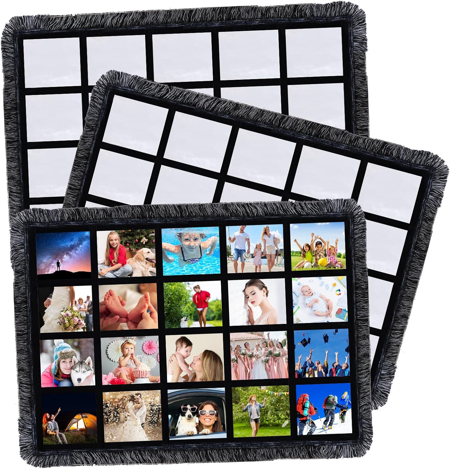 Kinlop 3 Pcs 40 x 60 Inch Sublimation Blanks Throw Blanket with Printable Sublimation for Heat Press with Tassel Fuzzy Picture Photo Blanket for Teacher Appreciation Gift for Mother's Day(20 Panel)