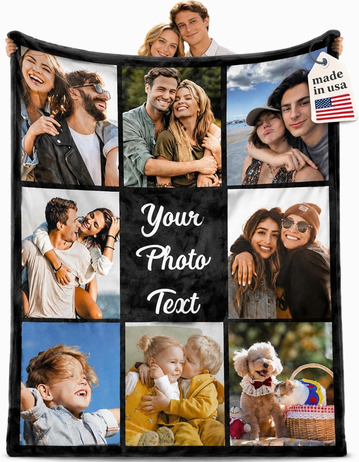 iDIY Custom Photo Blanket with Text – Ship Next Day, Upload 8 Pictures, Personalized Gift for Mom, Dad, Couples & Family, Ultra Soft Fleece Throw Blanket, Birthday Anniversary