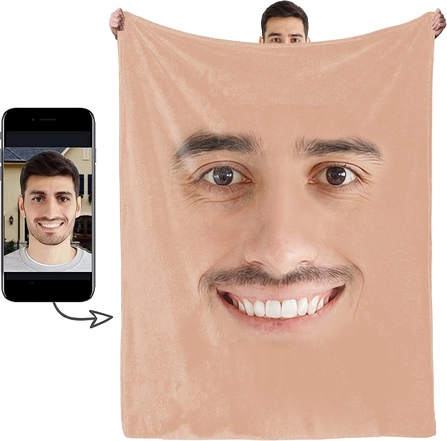 Custom Face Photo Blanket, Personalized Facial Features Blanket, Funny Face Throw Blanket for Couch, Bed, Sofa Warm and Cozy for All Seasons Gift for Valentine Spouse, Gag Gift