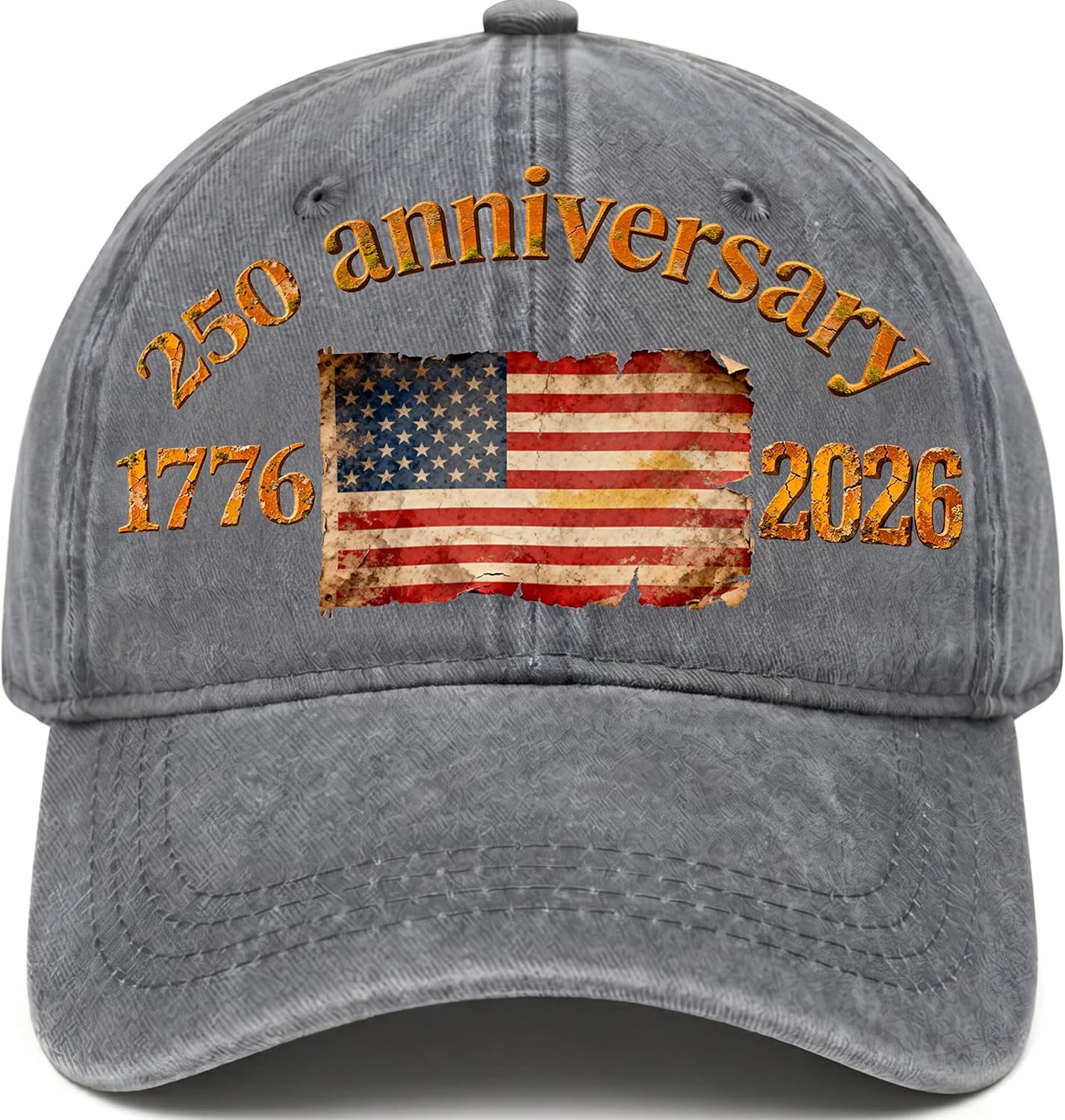 250 Anniversary USA Hat - 250 Years American 1776-2026 Commemorative Retro Washed Patriotic Baseball Cap, Adjustable Vintage Cotton Hats Grey