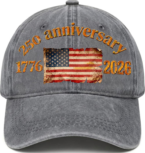 250 Anniversary USA Hat - 250 Years American 1776-2026 Commemorative Retro Washed Patriotic Baseball Cap, Adjustable Vintage Cotton Hats Grey