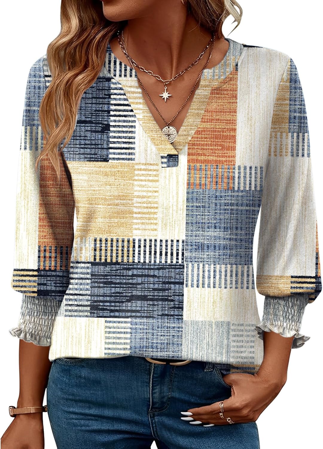 Women's 2026 Fashion Tops 3/4 Length Sleeve Business Casual Blouses Summer Tees Shirts S-4X