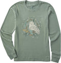 Women's Crusher Tee Shirt, Long Sleeve Cotton Graphic T-Shirts, Key to Happiness Snowy Owl