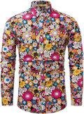 Men Floral Dress Shirts Long Sleeve Casual Button Down Flower Printed Shirts 100% Cotton