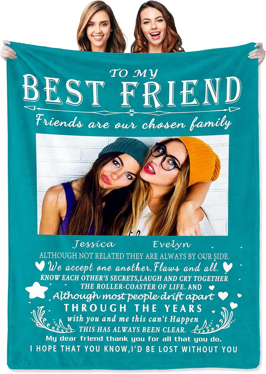 Custom Best Friend Blanket with Photos, Personalized Bestie Gifts for Women Sister, Customized Valentines Day Birthday Gifts for Female Best Friends, Long Distance Friendship Presents for Friend