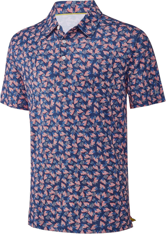 Mens Golf Shirt Short Sleeve Dry Fit Print Moisture Wicking Performance Patterns Collared Polo Shirt