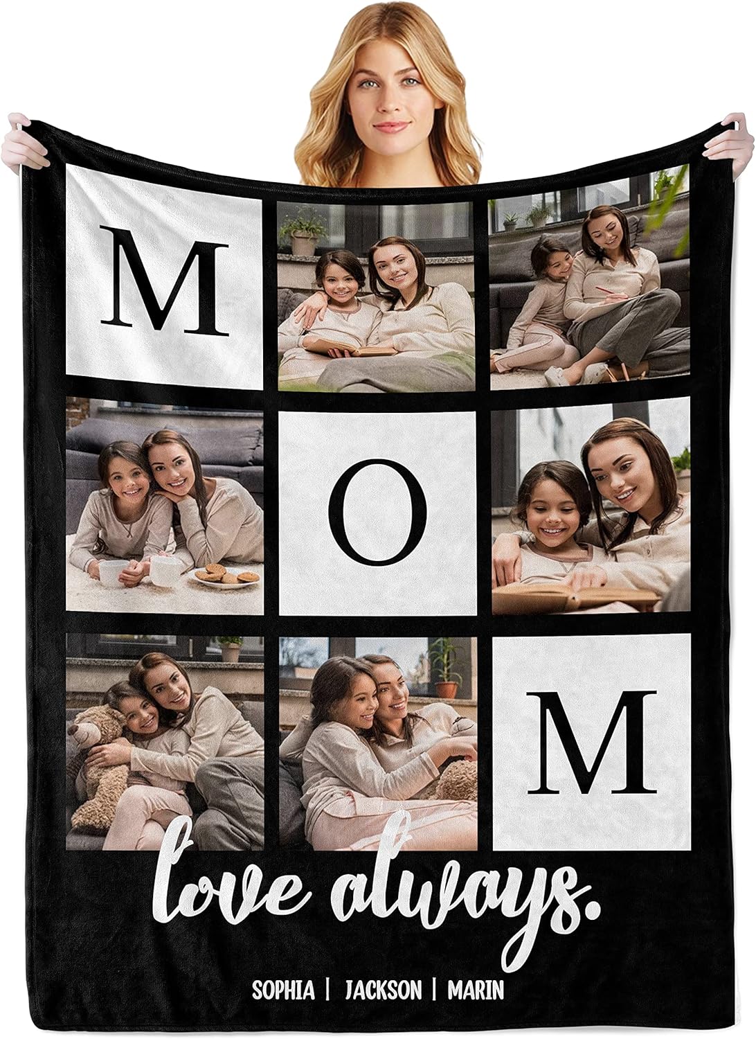 Custom Mothers Day Birthday Gifts for Mom, Personalized Blanket with Photos to My Mom Gift from Daughter Son, Custom Blanket with Pictures Text, Birthday for Wife Grandma Women