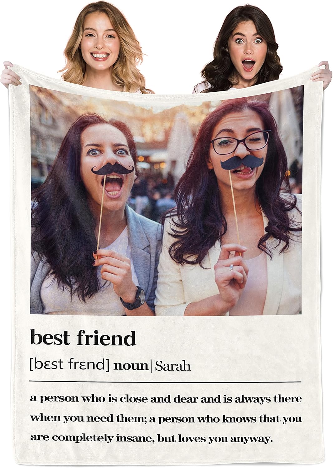 Personalized Best Friends Birthday Gifts for Women, Personalized Blanket with Photo, Friendship Gifts for Women Friends, Unique Custom Throw Blankets with Picture Name