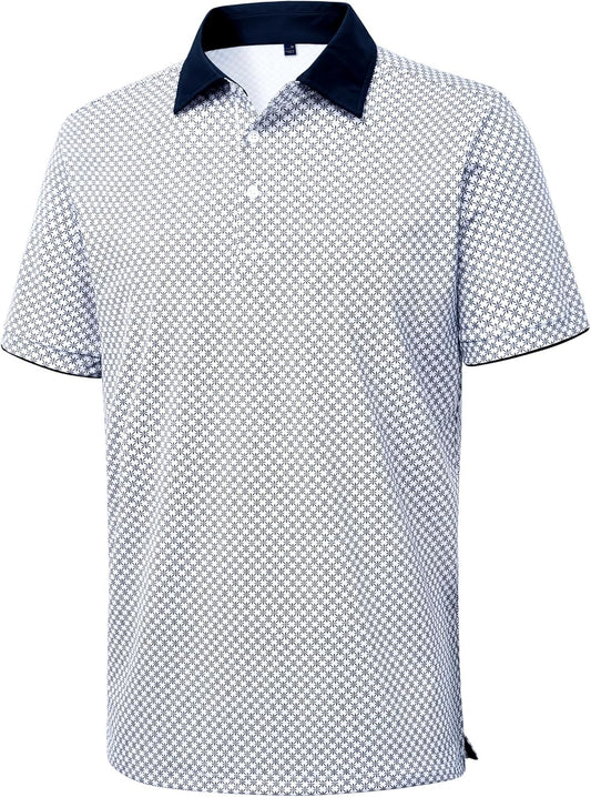 Mens Golf Polo Shirts Short Sleeve Dry Fit Moisture Wicking Casual Tennis Polos Print Collared Shirt