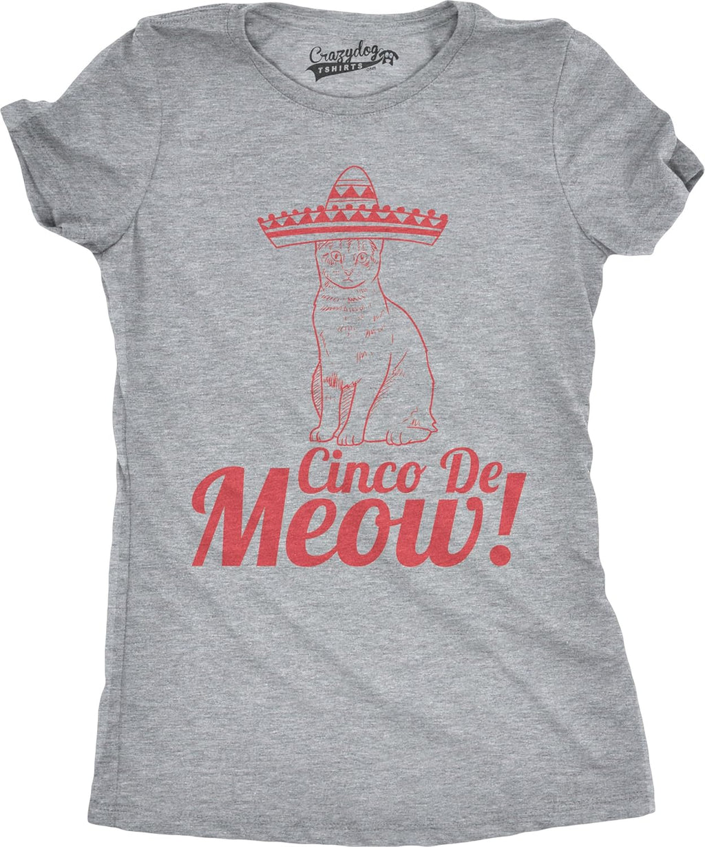 Womens Cinco De Meow T Shirt Funny Cat May 5 Mexico Sombrero Tequila Tee
