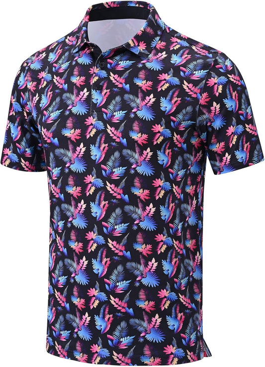 Men's Print Golf Shirt Short Sleeve Dry Fit Moisture Wicking Performance Polo Shirts