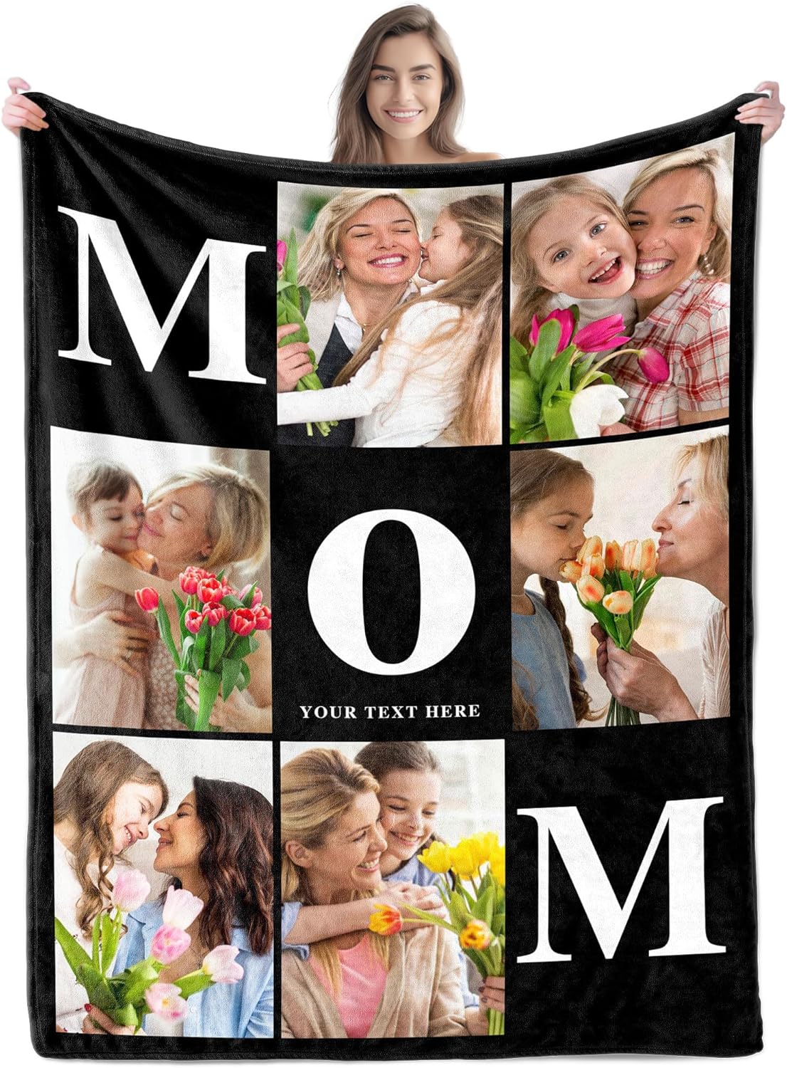 Ship Next Day, Custom Blanket With Picture - Printed In USA, Customize Photo Throw Blankets, Personalized Mothers Day Blanket Gifts for Mom, Customized Gifts for Mom Wife from Dauthter Son Husband