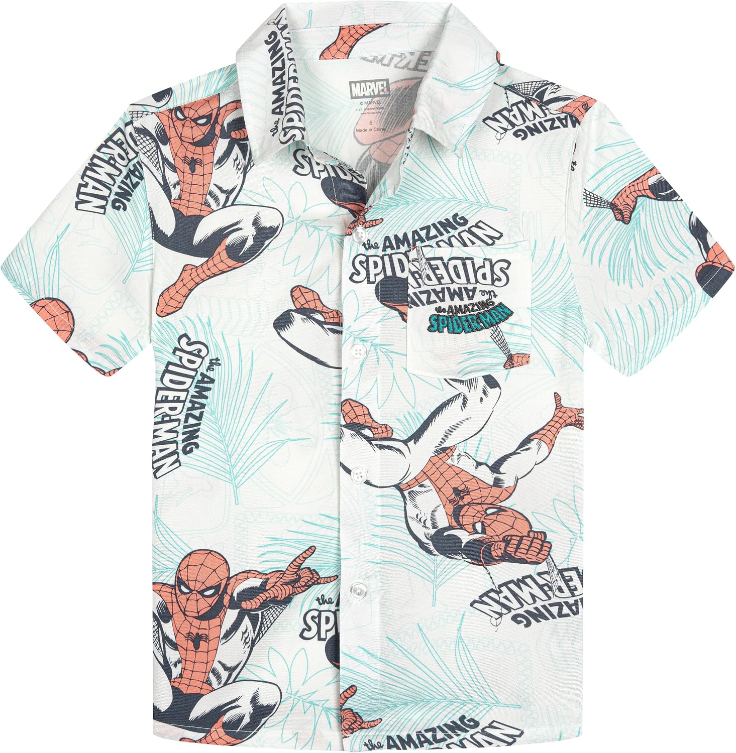 Spider-Man Toddler Boys Hawaiian Button Down Dress Shirt White Spiderman 4T