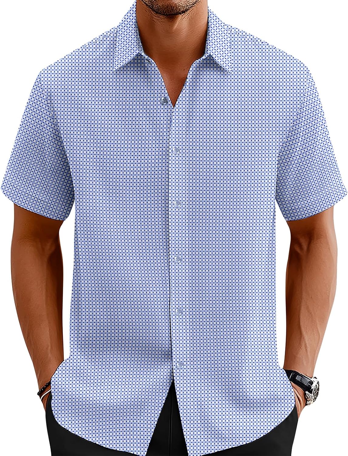 Men's Patterned Button Down Shirt Geometric Print Short Sleeve Dress Shirt for Casual Work Travel Summer Beach Office