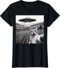Cat Selfie with Alien UFO Funny Cat Gifts for Men Women Kid T-Shirt