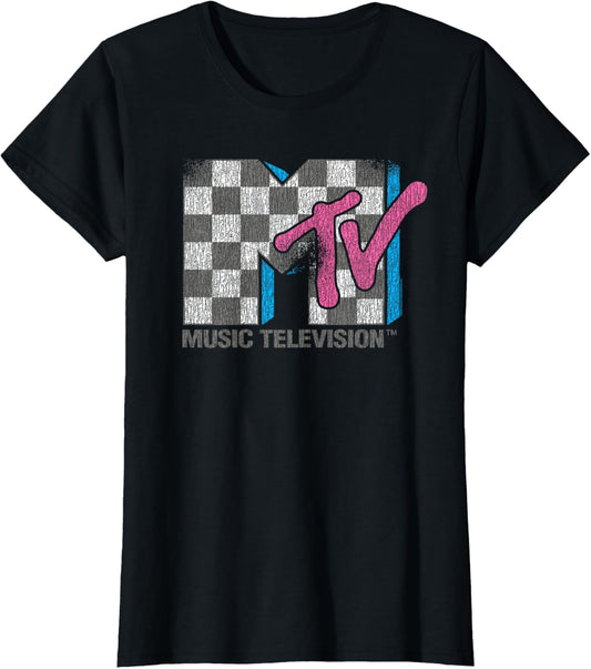Distressed Vintage Checkerboard Logo Music Television T-Shirt
