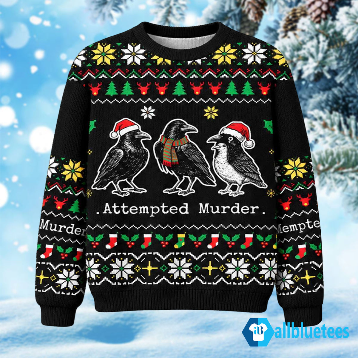 Attempted Murder Crows Ugly Christmas Sweater