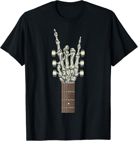 Rock On Skeleton Hand Guitar Gifts Men Graphic Tee Rock Band T-Shirt