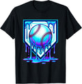 Baseball Drip Ice Cream Blue Glow Melt Ball Graphic T-Shirt