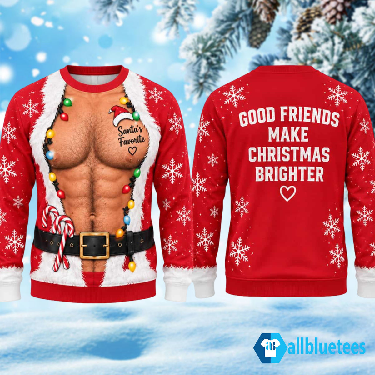 Body Men Muscle Illusion Good Friends Make Christmas Brighter Ugly Sweater