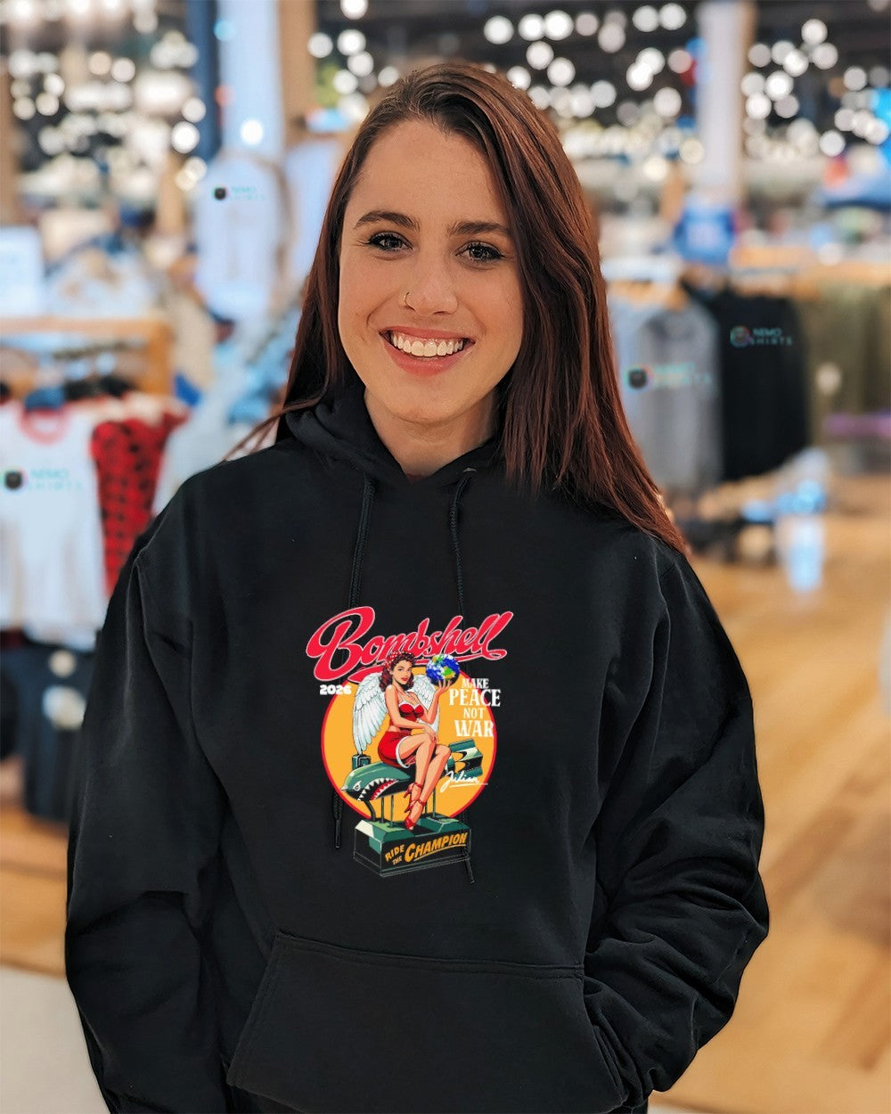 Bombshell 2026 make peace not war ride the Champions shirt